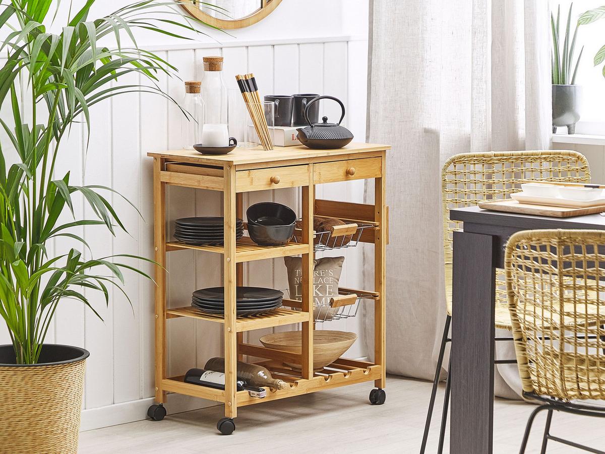 SERVIERWAGEN Bambus Hellbraun Morino - Braun, Holz (67/80/37cm) - Beliani