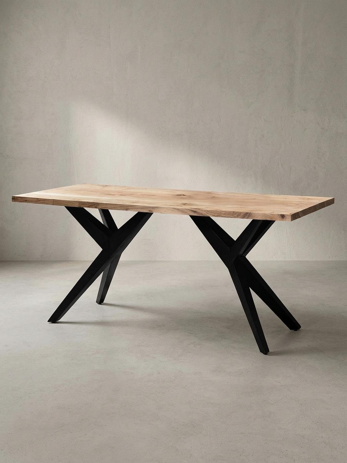 ESSTISCH Massivholz Metall Rechteckig Loft-Stil, Akazie 180x90x76 cm - Schwarz/Akaziefarben, Holz/Metall (90/180/76cm) - KADIMA DESIGN
