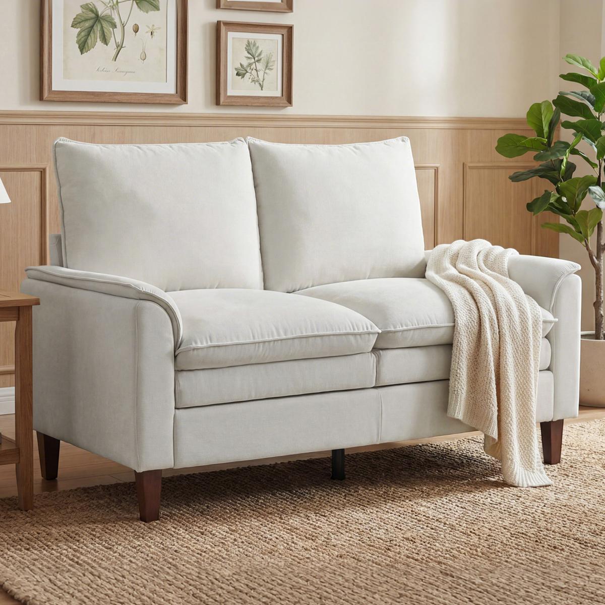 2-SITZER-SOFA Chenille Cremeweiß - Creme, Textil (84/95/146cm) - HOMCOM