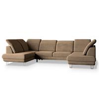 WOHNLANDSCHAFT TERAMO Beige Velours-Stoff mit Schlaffunktion - Beige/Silberfarben, Holz/Textil (316/88/193cm) - MASSENO