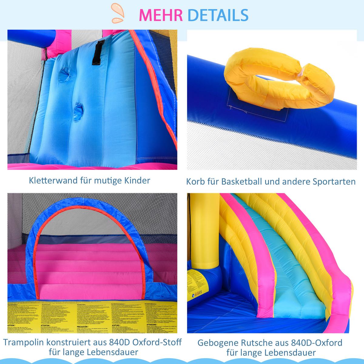 HÜPFBURG mit Rutsche aufblasbare Spielburg mit Gebläse Wasserpark für Kinder - Multicolor, Textil (360/305/210cm) - Outsunny