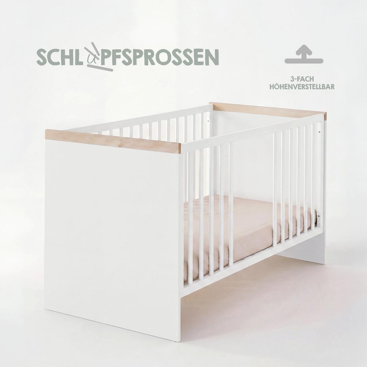 KINDERBETT Jimmy Weiß / Eiche - Eichefarben/Weiß, Holzwerkstoff (70/140cm) - Roba