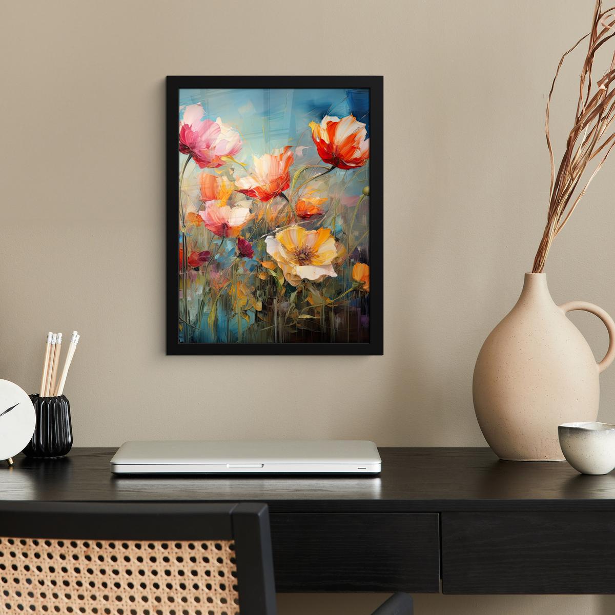 POSTER MIT RAHMEN Blumen - Aquarell - Kunst - Botanisch - Natur Bilderrahmen 30x40 cm - Orange, Papier (30/40cm) - MuchoWow