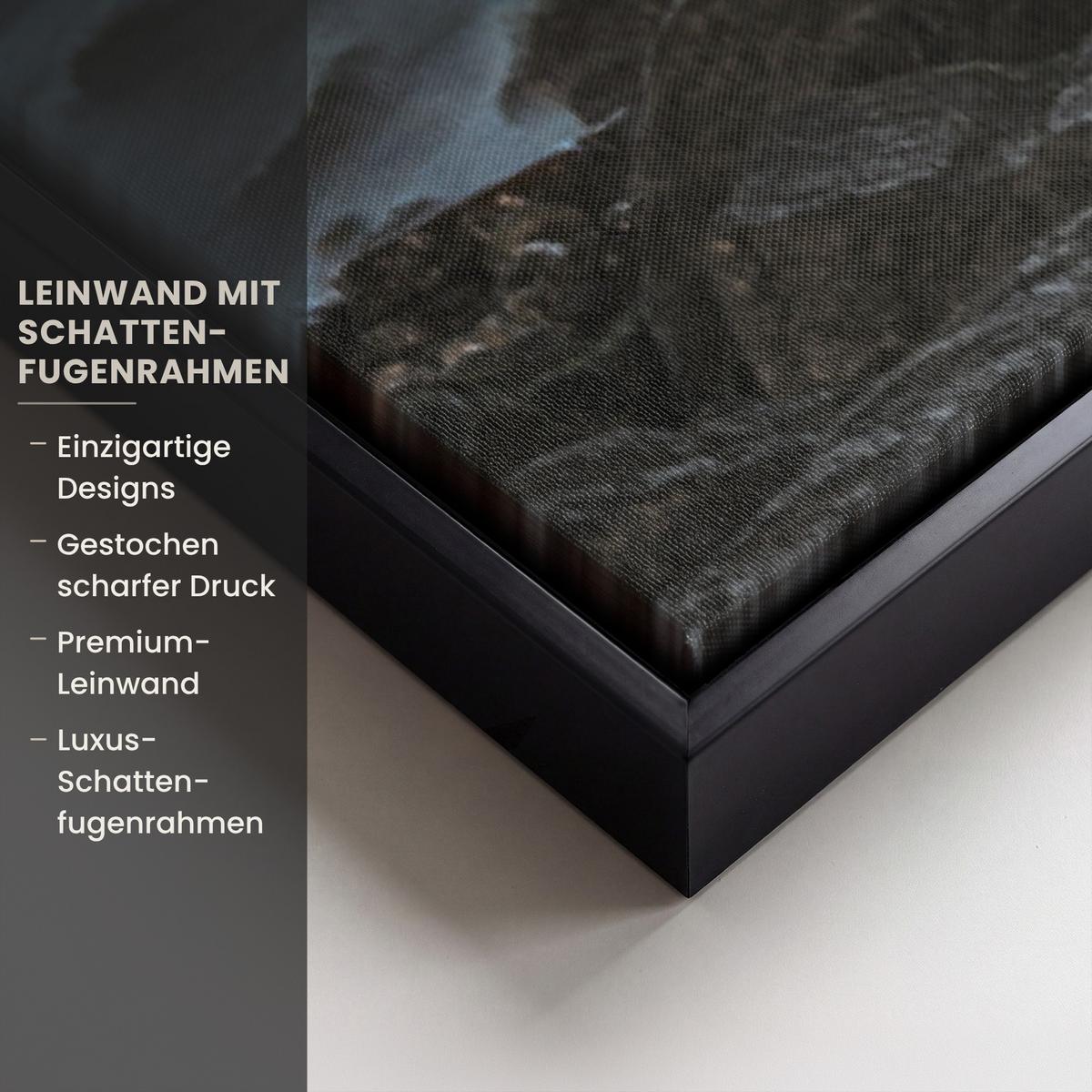 LEINWAND Bilder mit Rahmen - New York - Skyline - Stadt - Blau - 100x150 - Blaugrau, Textil (100/150cm) - MuchoWow