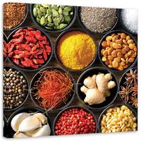 WANDBILD gewürze für das küchen essen - Multicolor, Textil (30/30cm) - Feeby