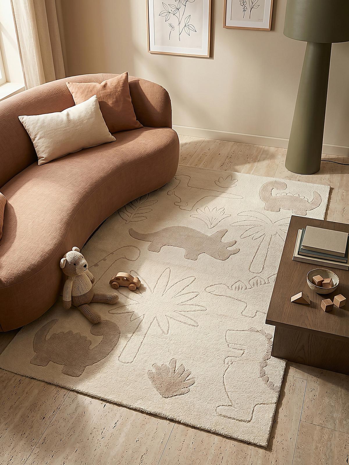 KINDERTEPPICH Kurzflor Dinosaurier CANAZEI Polypropylen Creme 120 x 120 cm - Beige, Textil (120/120cm) - KADIMA DESIGN