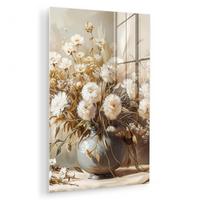 ACRYLGLASBILD Blumen - Vase - Stilleben - Beige 80x120 cm - Creme, Glas (80/120cm) - MuchoWow
