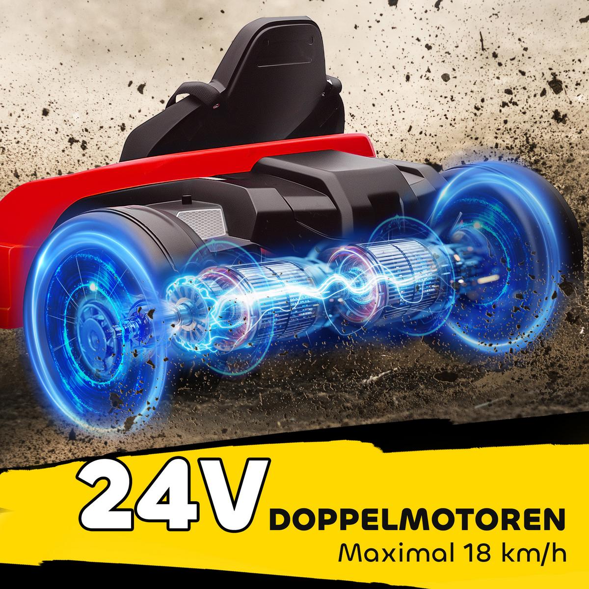 KINDER-ELEKTRO GOKART Drift Kart Verstellbarer Sitz 24 V 6-18km/h - Rot, Kunststoff (115/77/55.5cm) - AIYAPLAY
