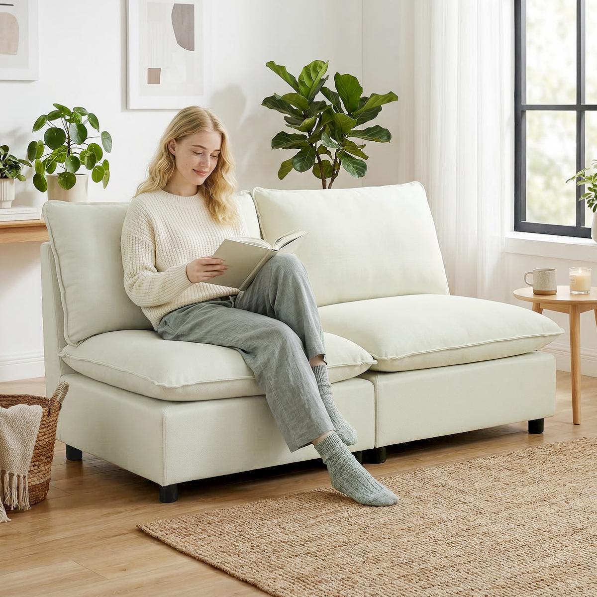 SOFA Drevith 146/85/78cm - Creme, Textil (85/78/146cm) - ZMH