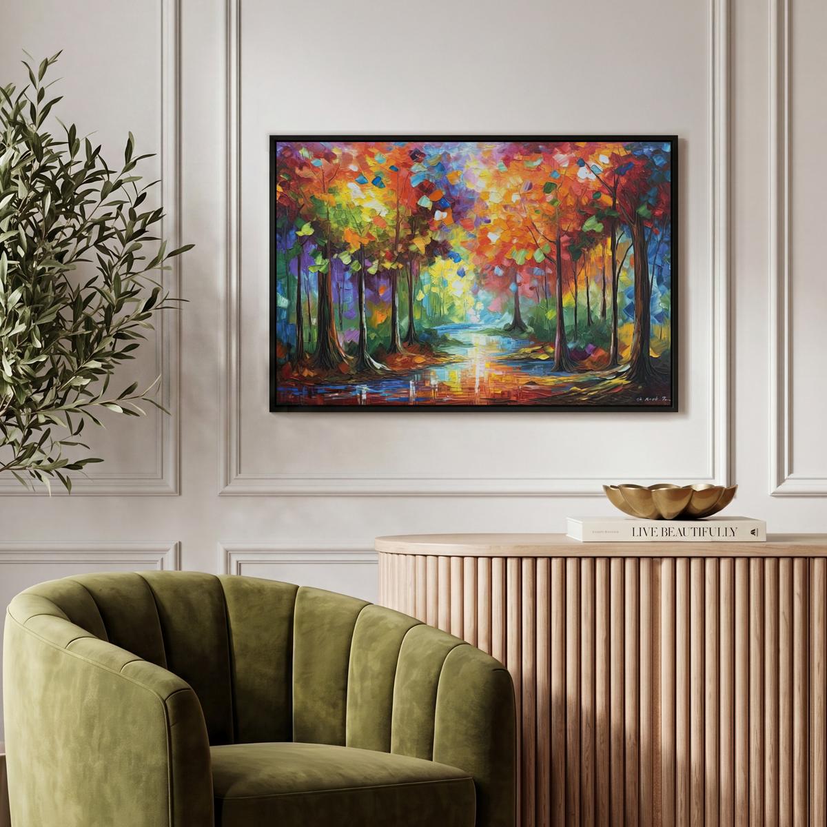 LEINWAND Bilder mit Rahmen - Landschaft - Wald - Farben - Natur - 60x40 - Multicolor, Textil (60/40cm) - MuchoWow