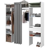 KLEIDERSCHRANK weiß, grau, Mehrzweckschrank 198 cm mit Vorhang - Weiß/Grau, Holzwerkstoff/Textil (198/203/40cm) - Parisot Meuble