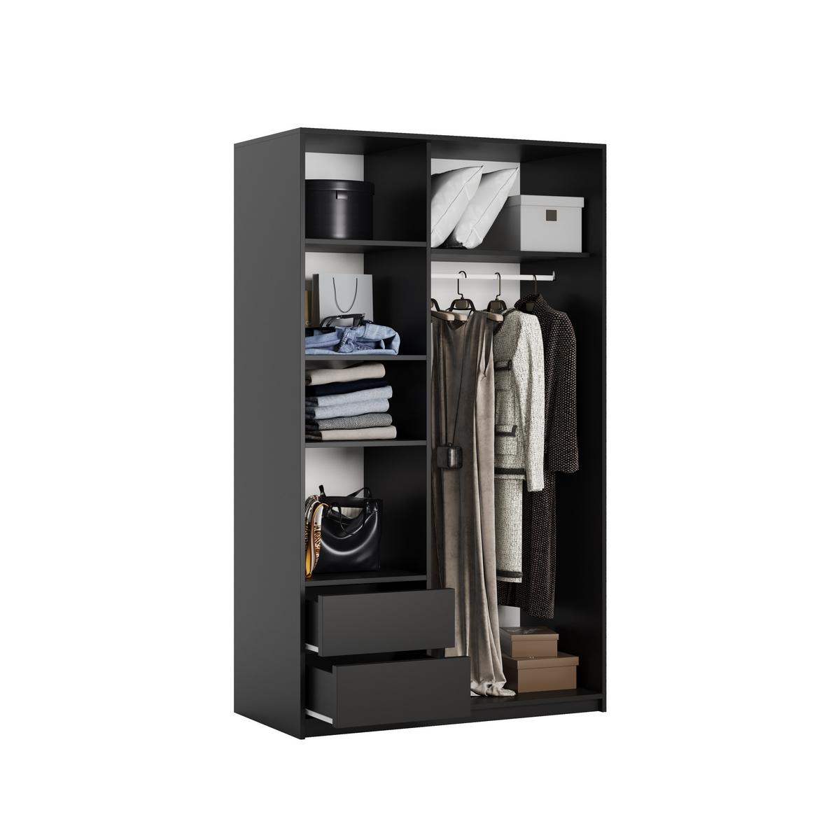 SCHWEBETÜRENSCHRANK NISSE 120/205/60 cm 2-türig Schwarz - Schwarz, Holzwerkstoff (120/205/60cm) - MASSENO