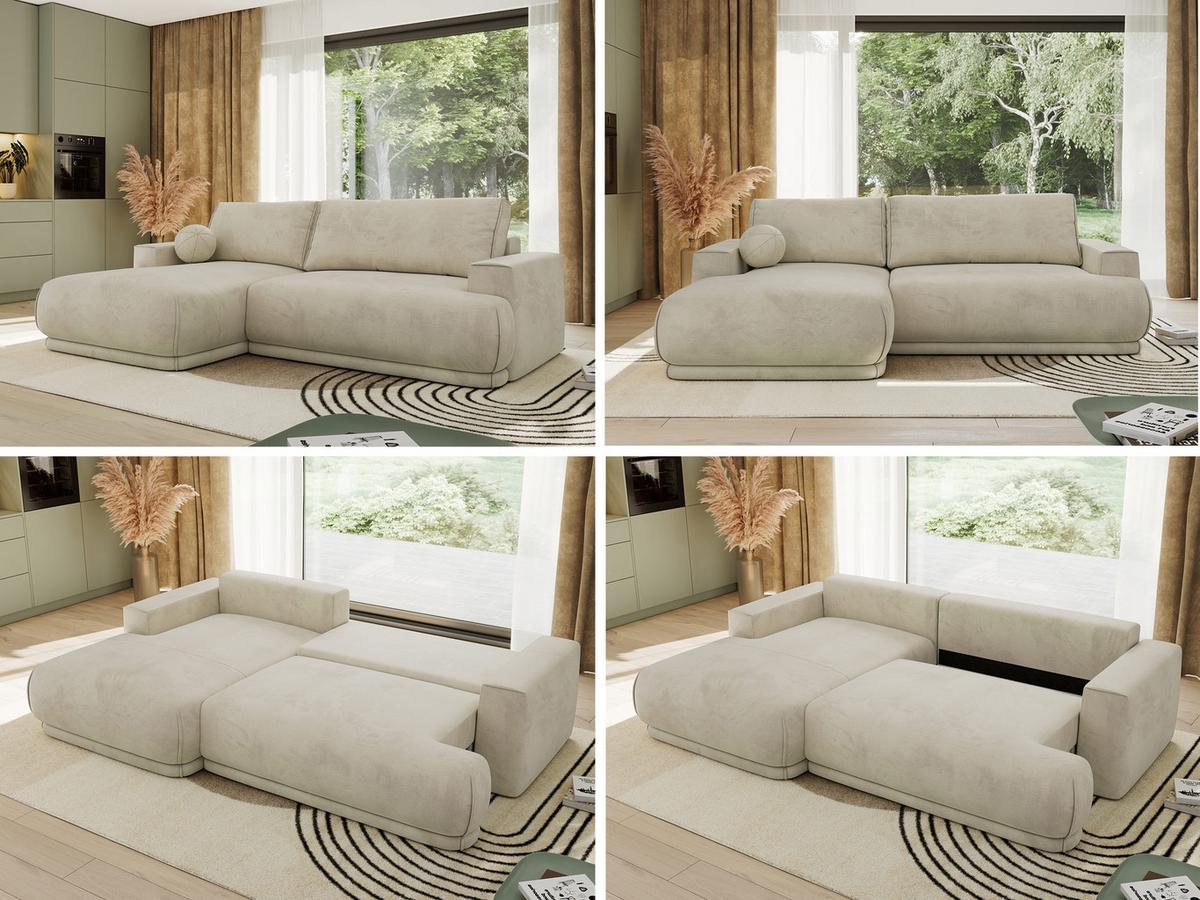 ECKSCHLAFSOFA RINA L Beige Velvet - links - Beige/Schwarz, Kunststoff/Textil (267/170cm) - MKS