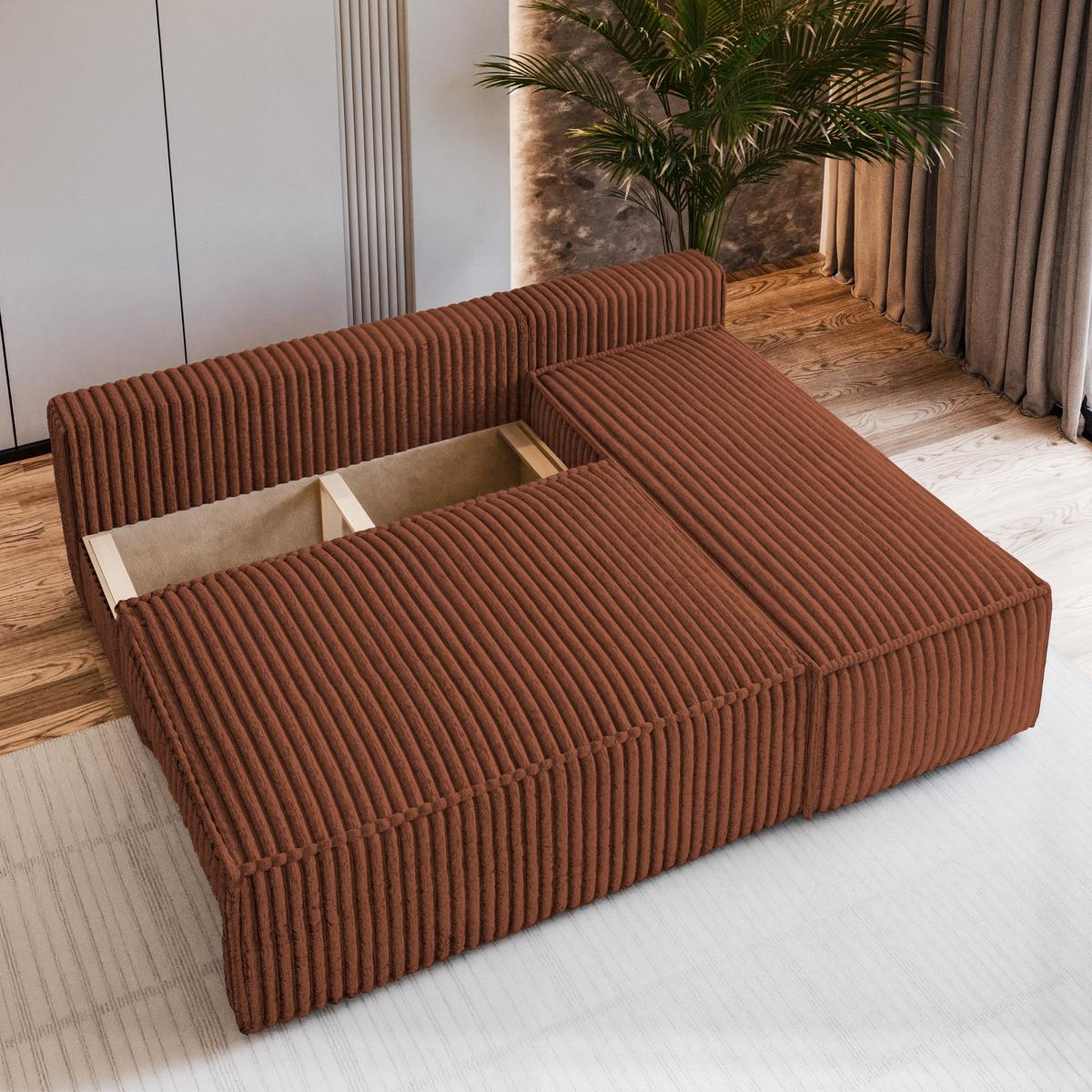 ECKSOFA BRISO T Braun Kordstoff mit Schlaffunktion - Braun/Grau, Holz/Kunststoff (200/140cm) - MASSENO