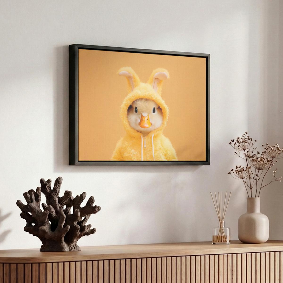 LEINWAND Bilder mit Rahmen - Osterhase - Kostüm - Ente - 30x20 - Gelb, Textil (30/20cm) - MuchoWow