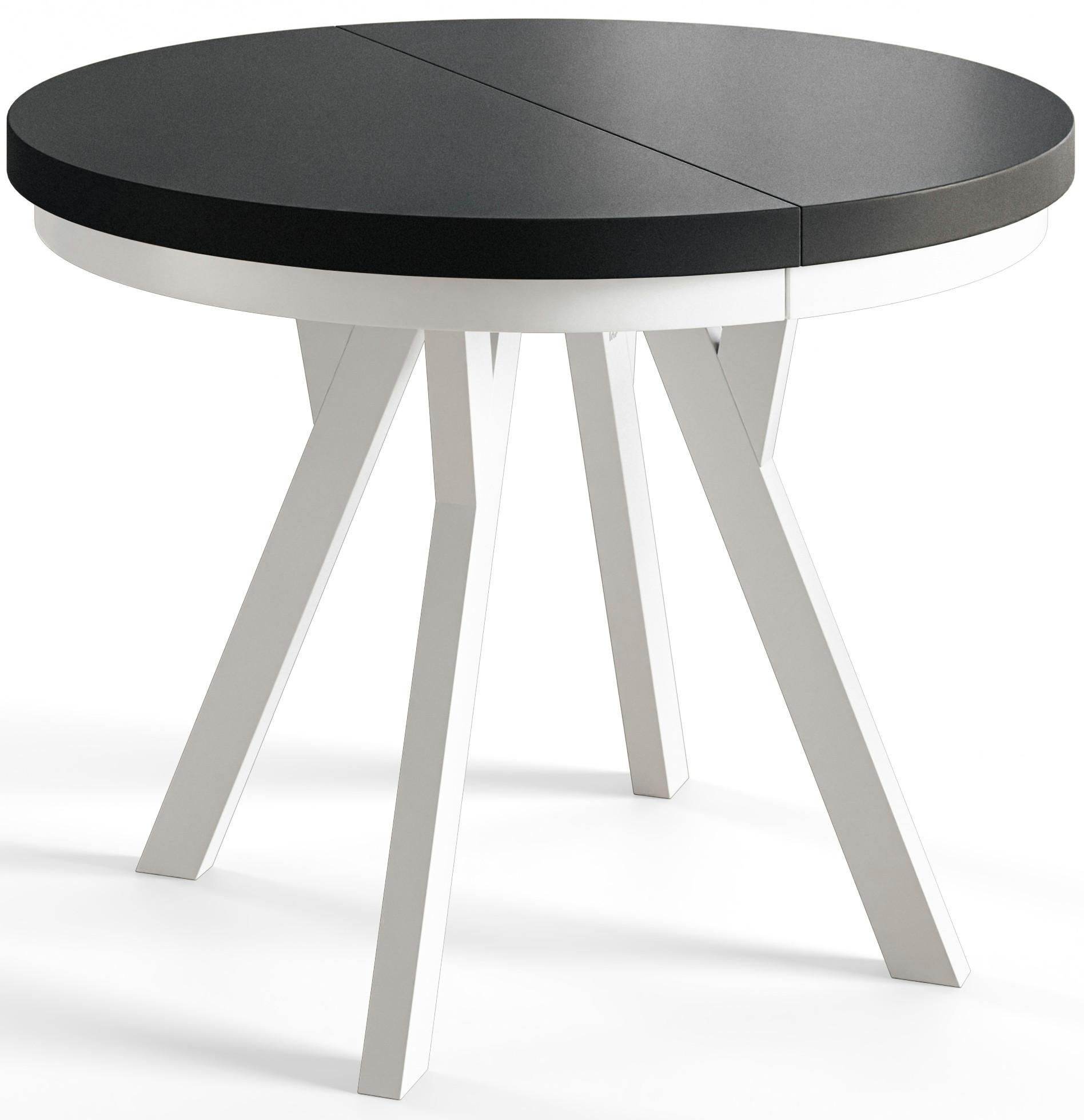 RUNDER Esstisch ausziehbar – Moderner Wohnzimmertisch und Küchentisch – Tisch mit Stabile Konstruktion, Durchmesser 100 cm - 200 cm - Farbe Schwarz - Schwarz/Weiß, Holzwerkstoff (100/100/77cm) - Alpi-Möbel