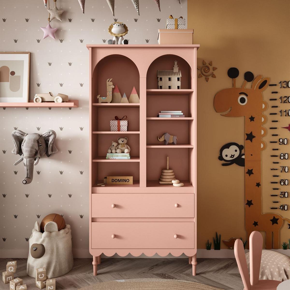 BABYREGAL BABUSHKA – Hohes Kinderregal, Natürlich Rosa - Rosa, Holzwerkstoff (84/183/37cm)