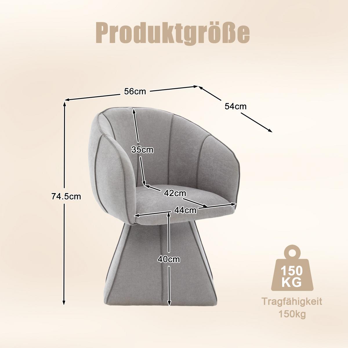 DREHSTUHL 360° Chenille Ergonomischer Sessel Wohnzimmer & Schlafzimmer - Grau, Textil (56/74.5/54cm) - Urban Meuble
