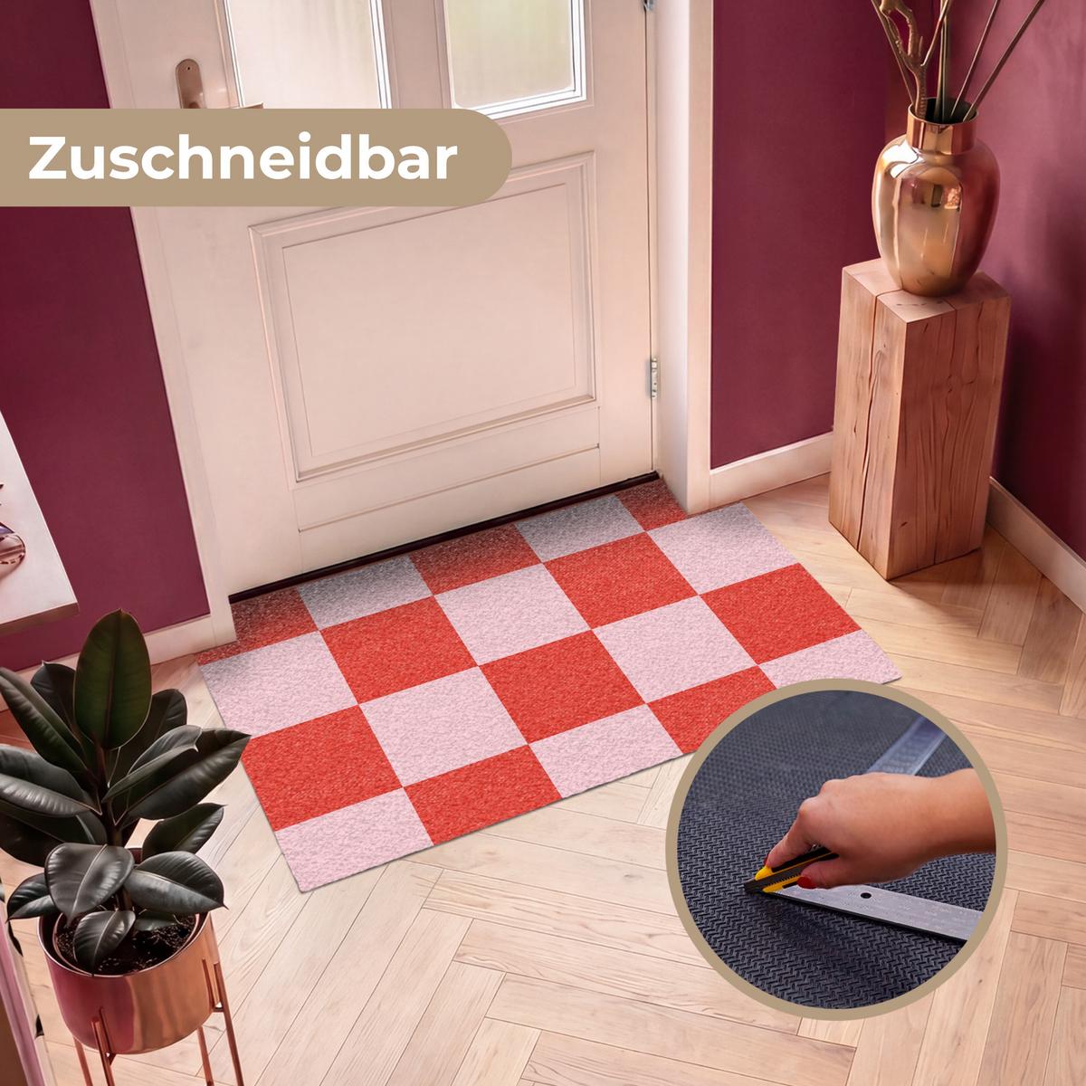 FUSSMATTE Schachbrettmuster - Rot - Rosa - Würfel Türmatte 120x80 cm - Rot, Kunststoff (120/0.4cm) - MuchoWow