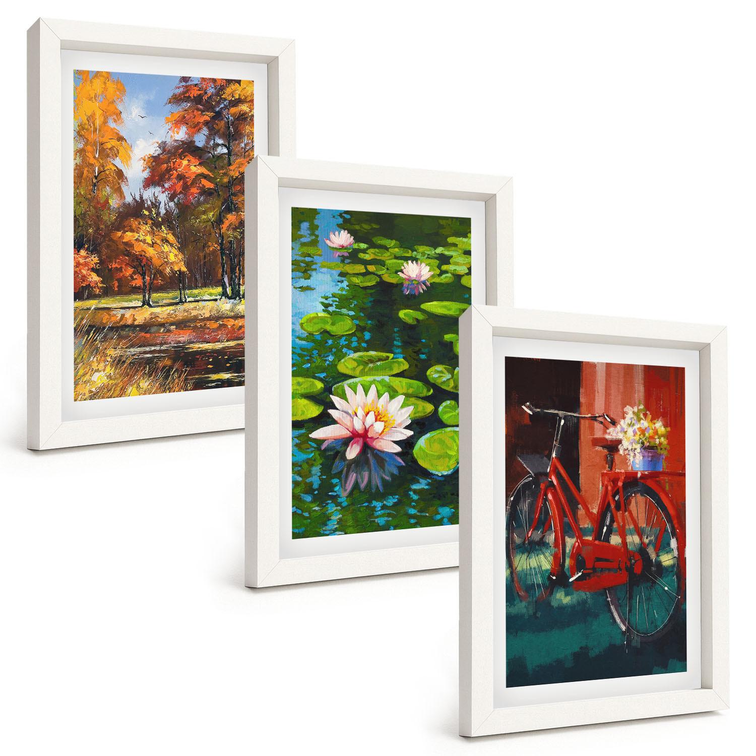 BILDER SET 3er Set - 20x30 cm Weißer Rahmen - Herbstfarbene Lilienterrasse - Weiß, Kunststoff (20/30cm) - TULUP