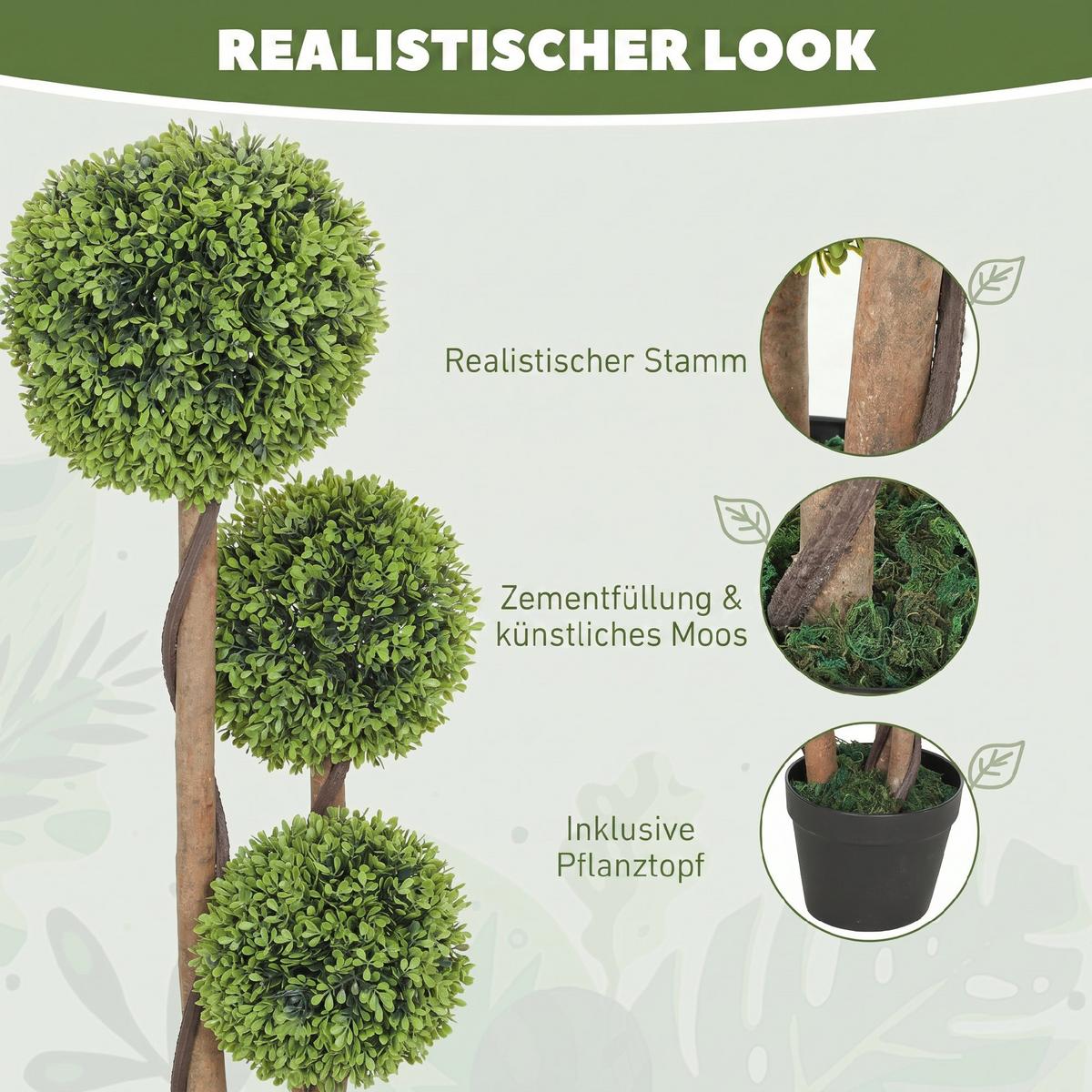 KÜNSTLICHER-BUCHSBAUM Kunststoff Zement Grün - Schwarz/Grün, Kunststoff (90cm) - HOMCOM