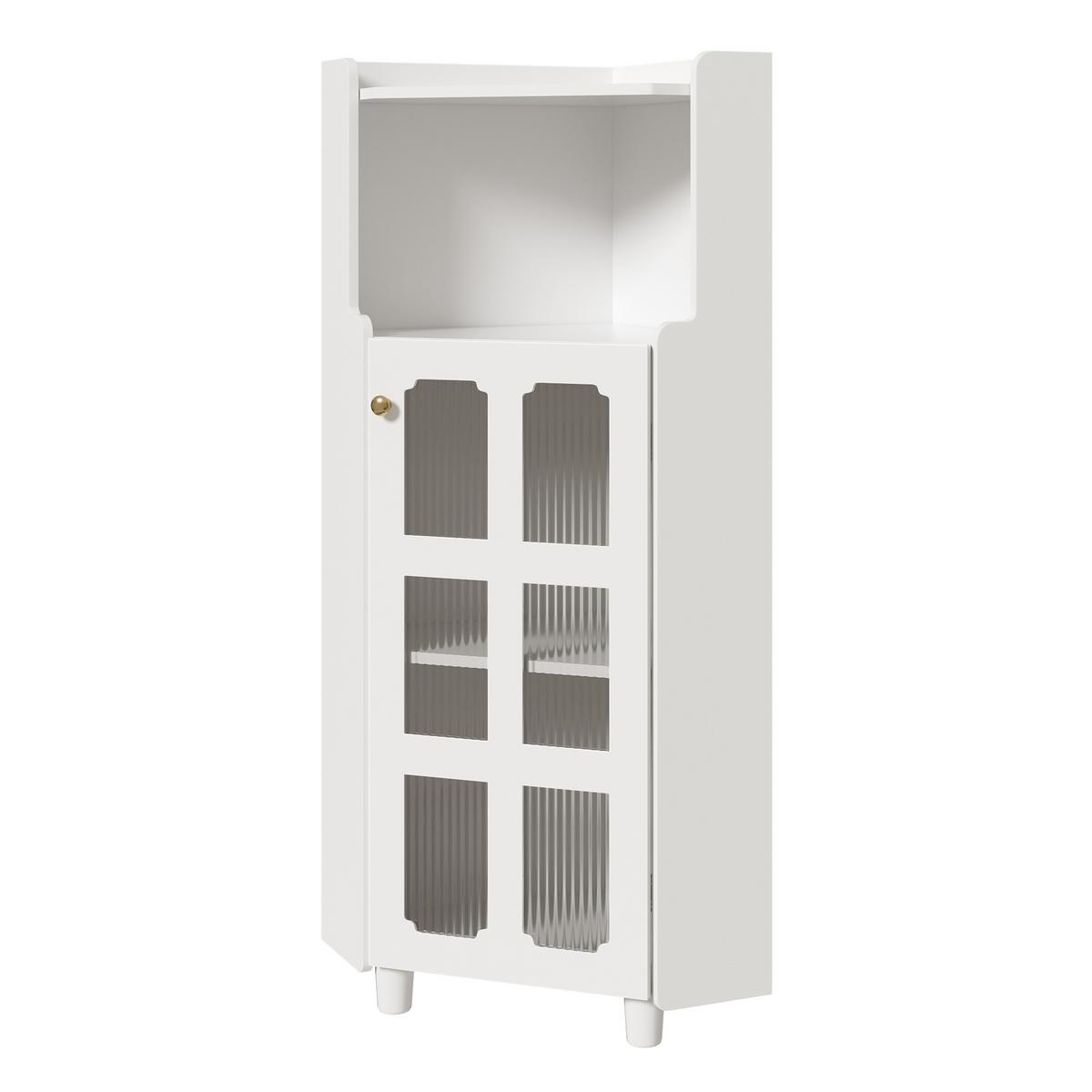 ECKSCHRANK in Weiß lackiert mit App-gesteuerter LED & Glasvitrine - Weiß, Holzwerkstoff (63/124/45cm) - Urban Meuble