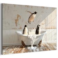METALLBILD Vintage - Pinguin - Badewanne - Schaumstoff 30x20 cm - Schwarz, Metall (30/20cm) - MuchoWow