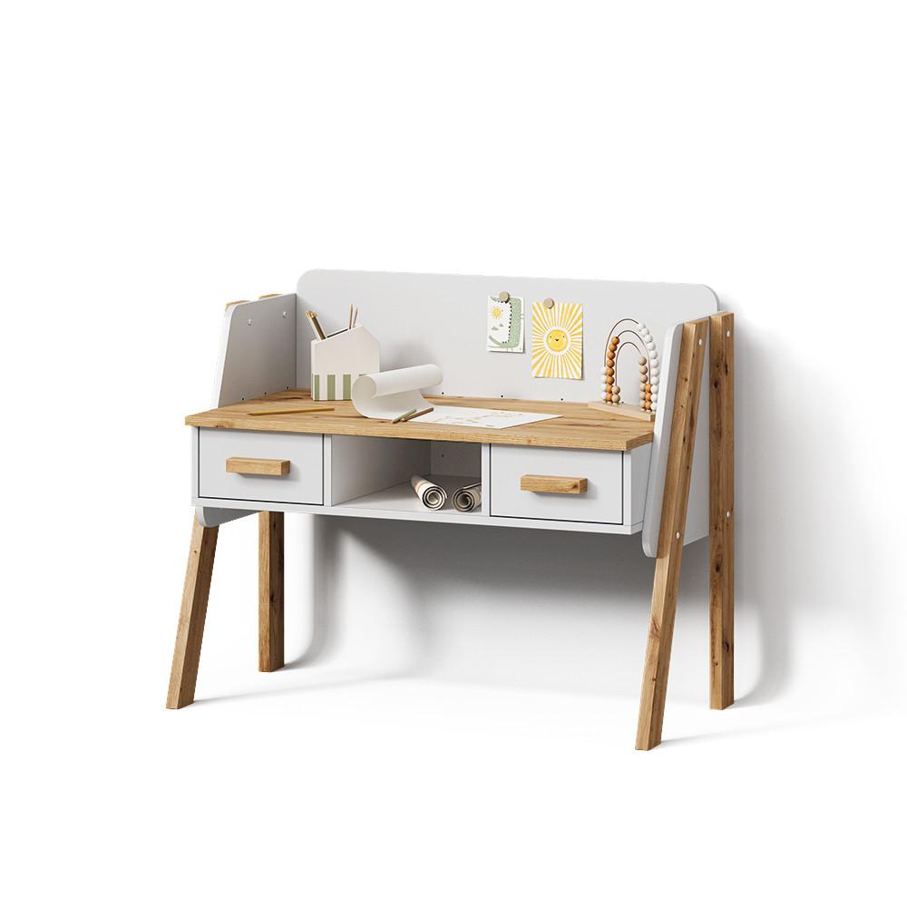 SCHREIBTISCH Mailo Weiß/Artisan 97 x 80 cm - Weiß/Eiche Artisan, Holzwerkstoff (51/97/80cm) - Livinity®