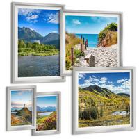 BILDER SET 5er Set - 50x50 cm & 20x30 cm & 40x60 cm Silberner Rahmen - See, Brücken, Berge - Silberfarben, Kunststoff (40/60cm) - TULUP