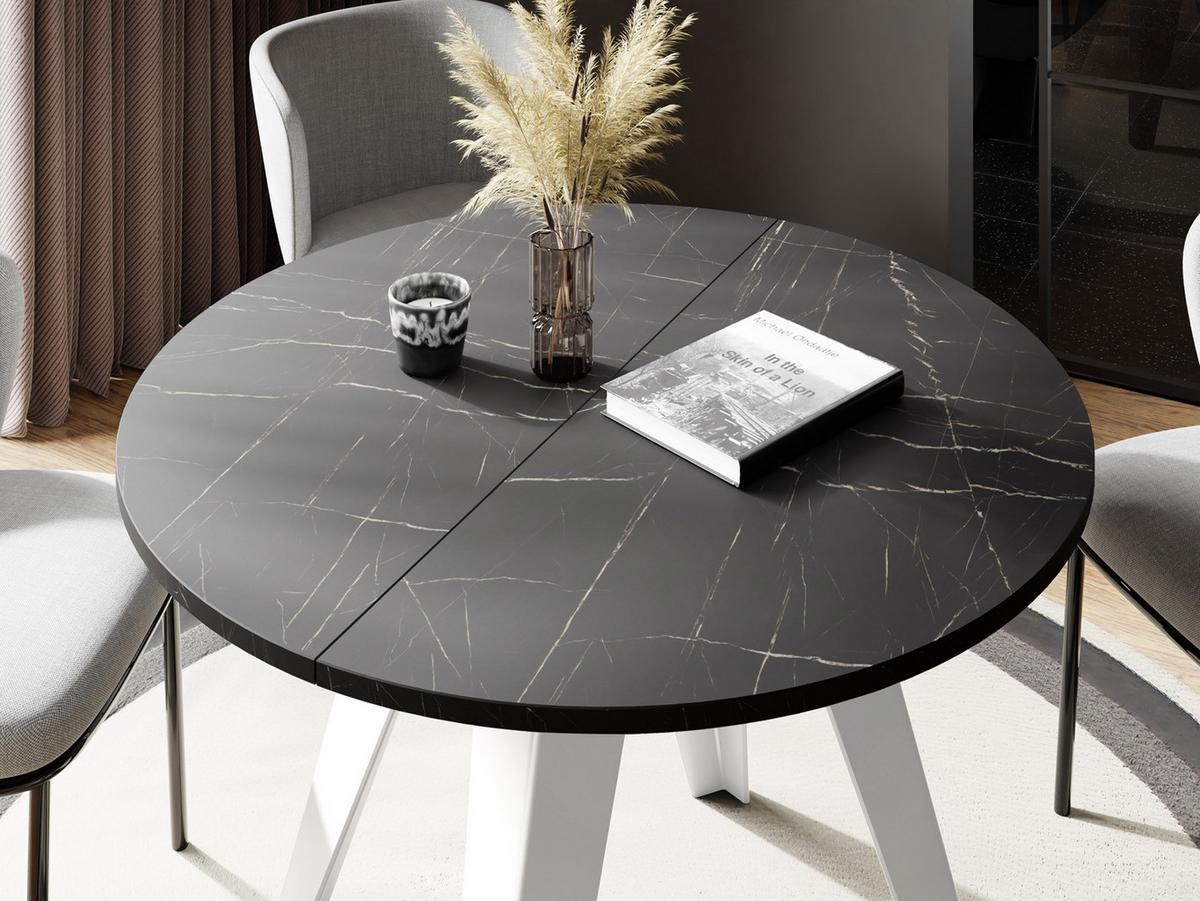 ESSTISCH Griffin runder ausziehbarer, Marmor Schwarz 90-130/100/76 cm - Anthrazit/Weiß, Holzwerkstoff/Metall (90/130/76cm) - WFL GROUP