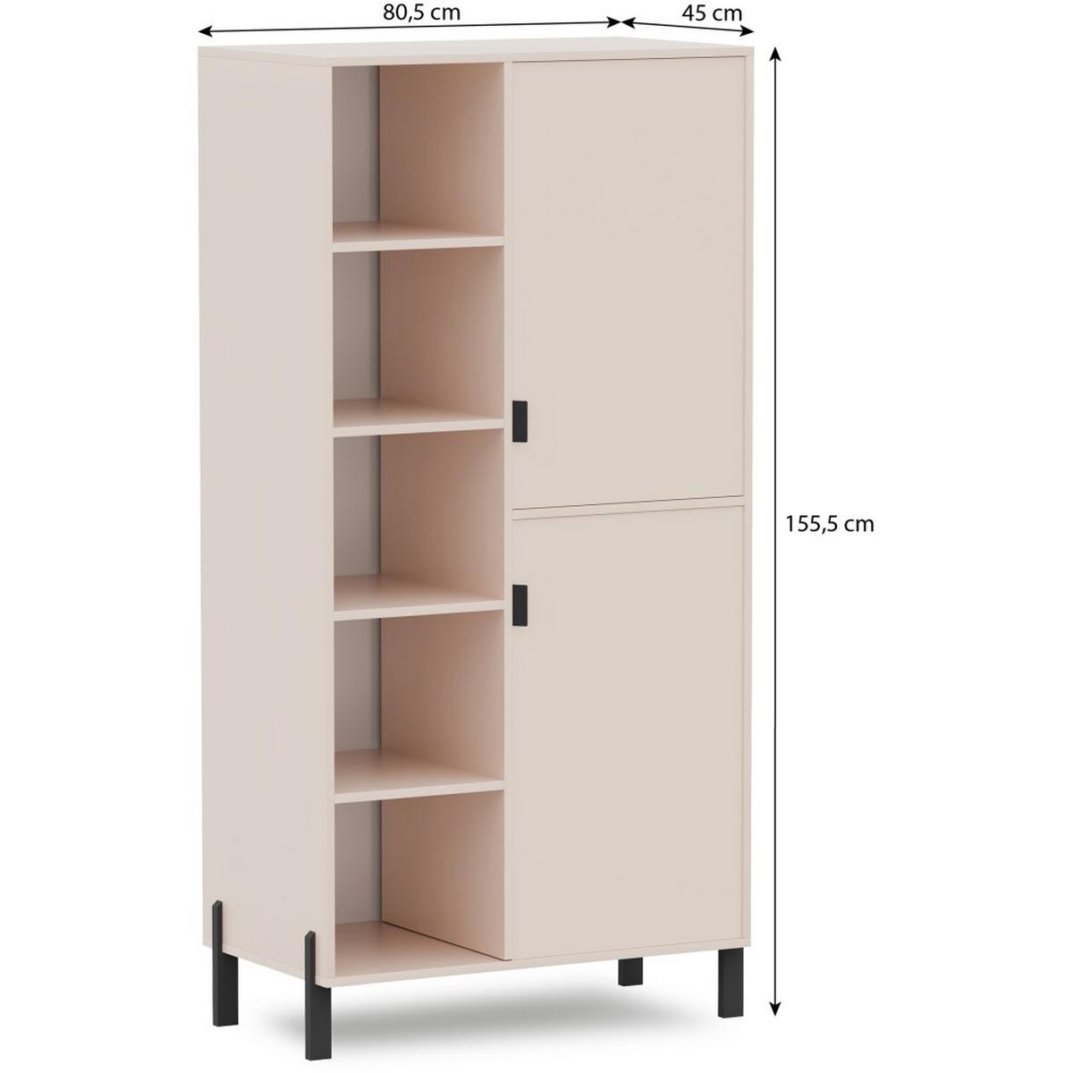 BÜCHERREGAL Cortina mit 2 Türen und 4 offenen Regalen, rechts, Sandbeige - Sandfarben/Schwarz, Holzwerkstoff (80.5/155.5/45cm) - Beautysofa