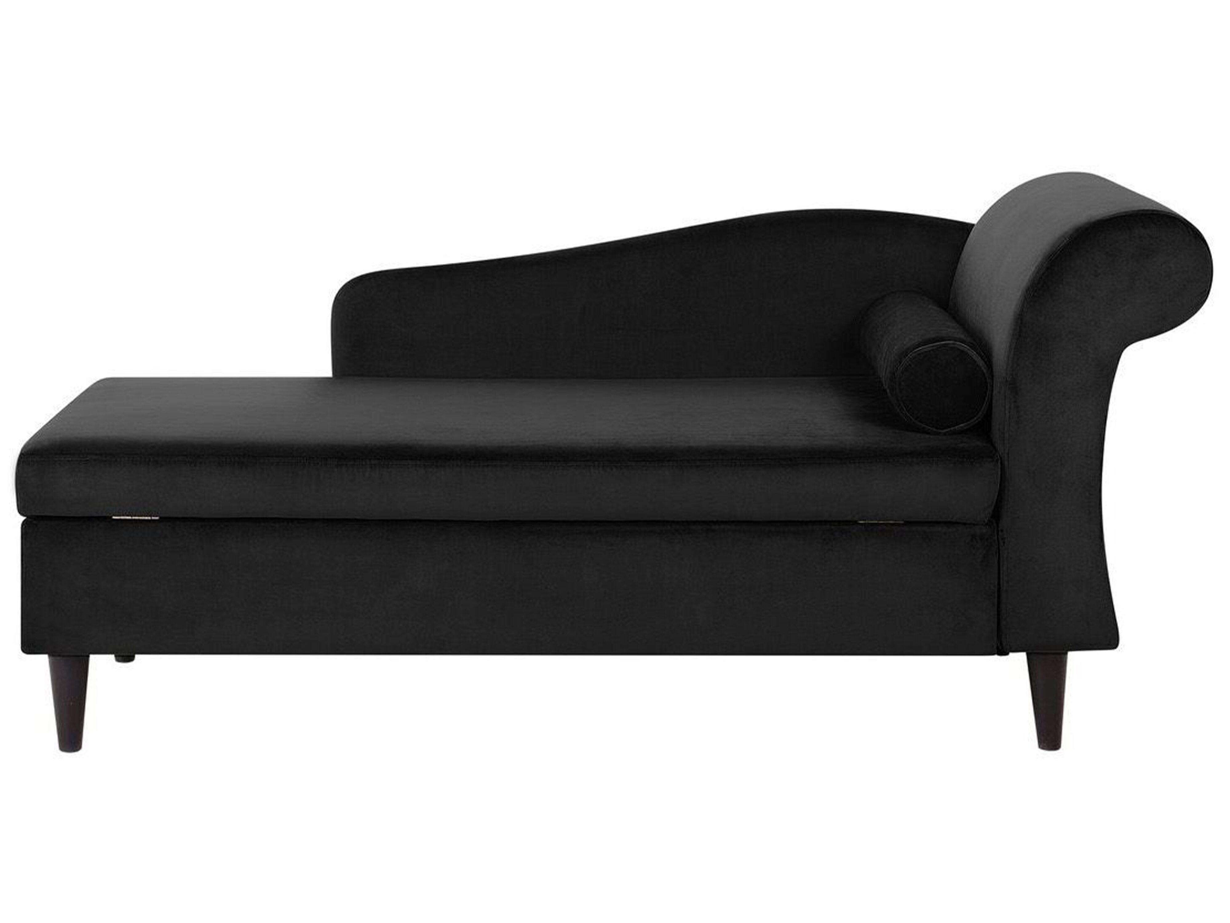 CHAISELONGUE Samtstoff schwarz rechtsseitig Luiro - Dunkelbraun/Schwarz, Textil (160/77/70cm) - Beliani