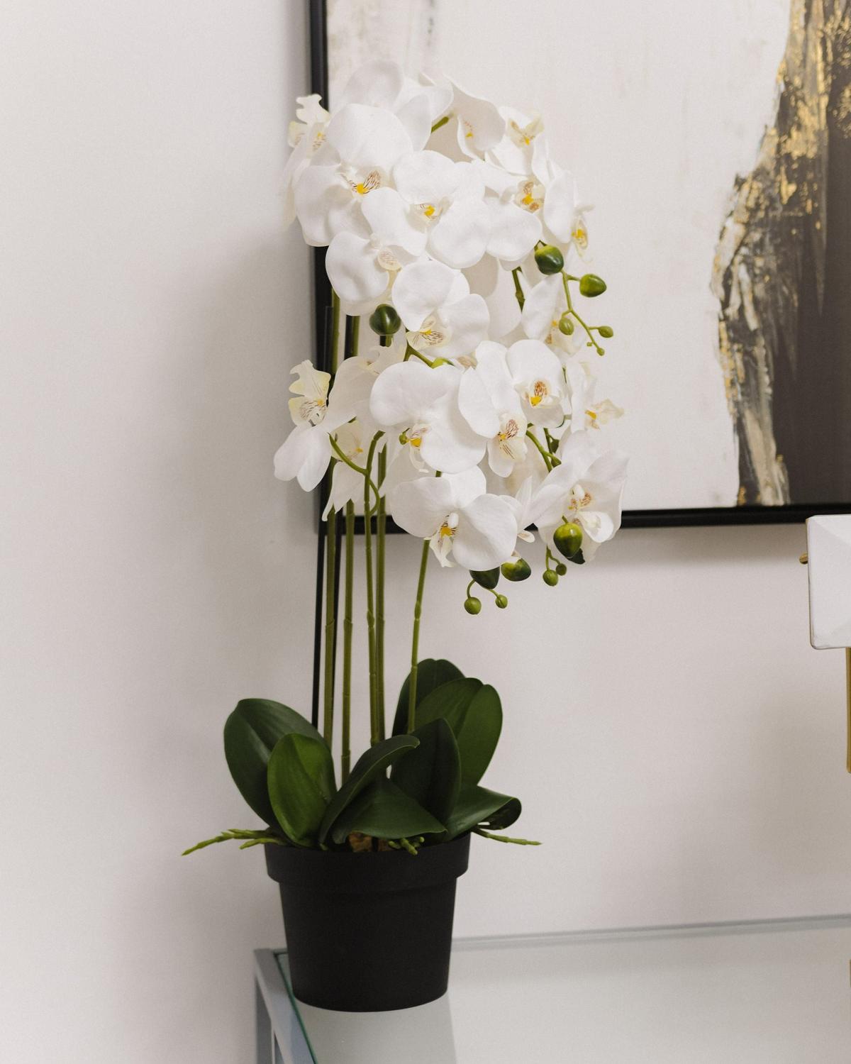 KUNSTPFLANZE im Blumentopf 65 cm Weiß Orchid - Weiß/Grün, Kunststoff (65cm) - Beliani