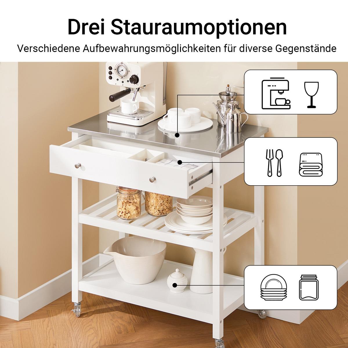 SERVIERWAGEN mit Arbeitsplatte, Weiß, 81x90x45cm - Weiß, Holzwerkstoff (100/92/45cm) - SoBuy