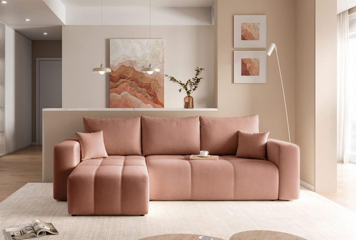 ECKSOFA Leros Mit Schlaffunktion - Rosa, Holzwerkstoff/Textil (248/145cm) - Fun Möbel