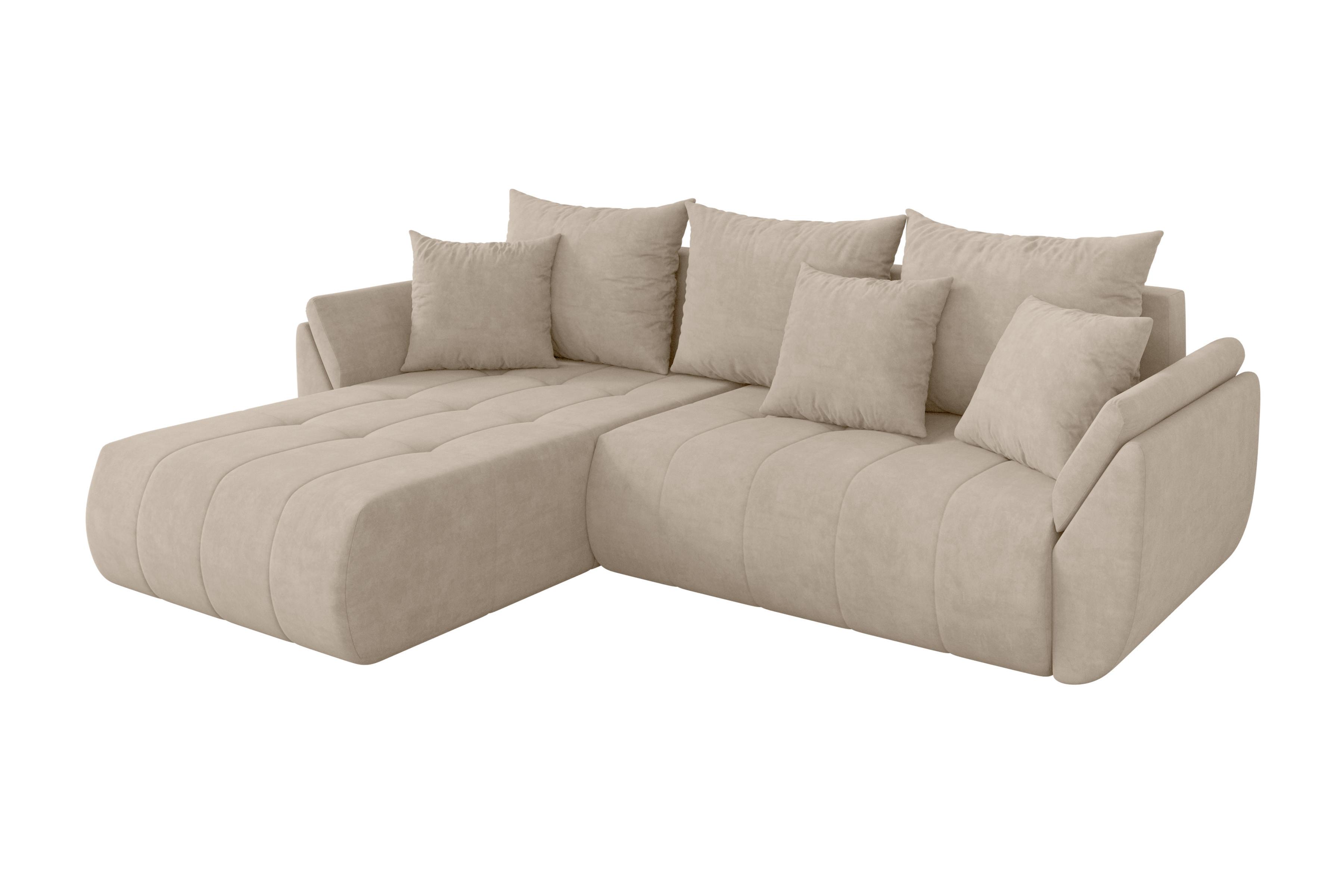 ECKSOFA mit Schlaffunktion Ottomane Links TOKO-L 277x194x86 Beige Velours - Schwarz/Sahara, Holzwerkstoff/Kunststoff (277/194cm) - ALTDECOR
