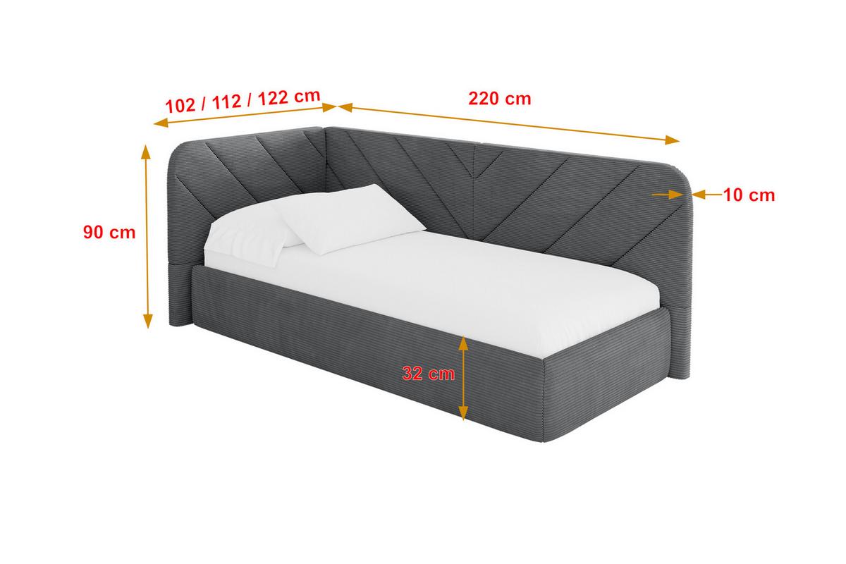 EINZELLBETT Jugendbett mit Bettkasten und Matratze H3/H4, Rechts - FIKY 90x200 Dunkelgrau - Schieferfarben, Holzwerkstoff/Textil (90/200cm) - ALTDECOR