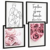 BILDER SET 4er Set - 50x50 cm & 40x60 cm Schwarzer Rahmen - Rosensträuße als Familienzeichnung - Schwarz, Kunststoff (50/50cm) - TULUP