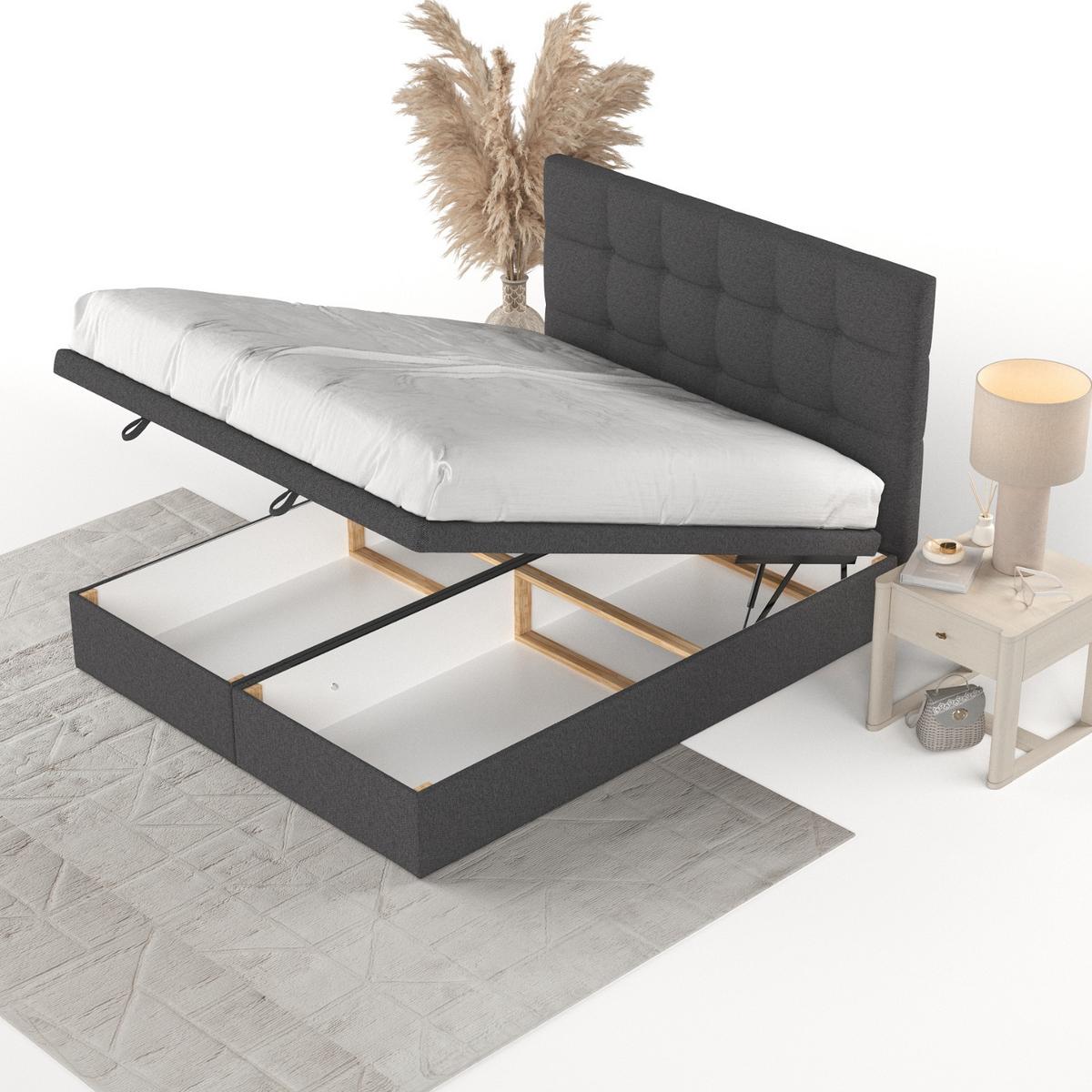 POLSTERBETT Guam mit Stauraum 120/200 cm Anthrazit im Megan Stoff - Anthrazit/Schwarz, Holz/Holzwerkstoff (120/200cm) - AltaBeds