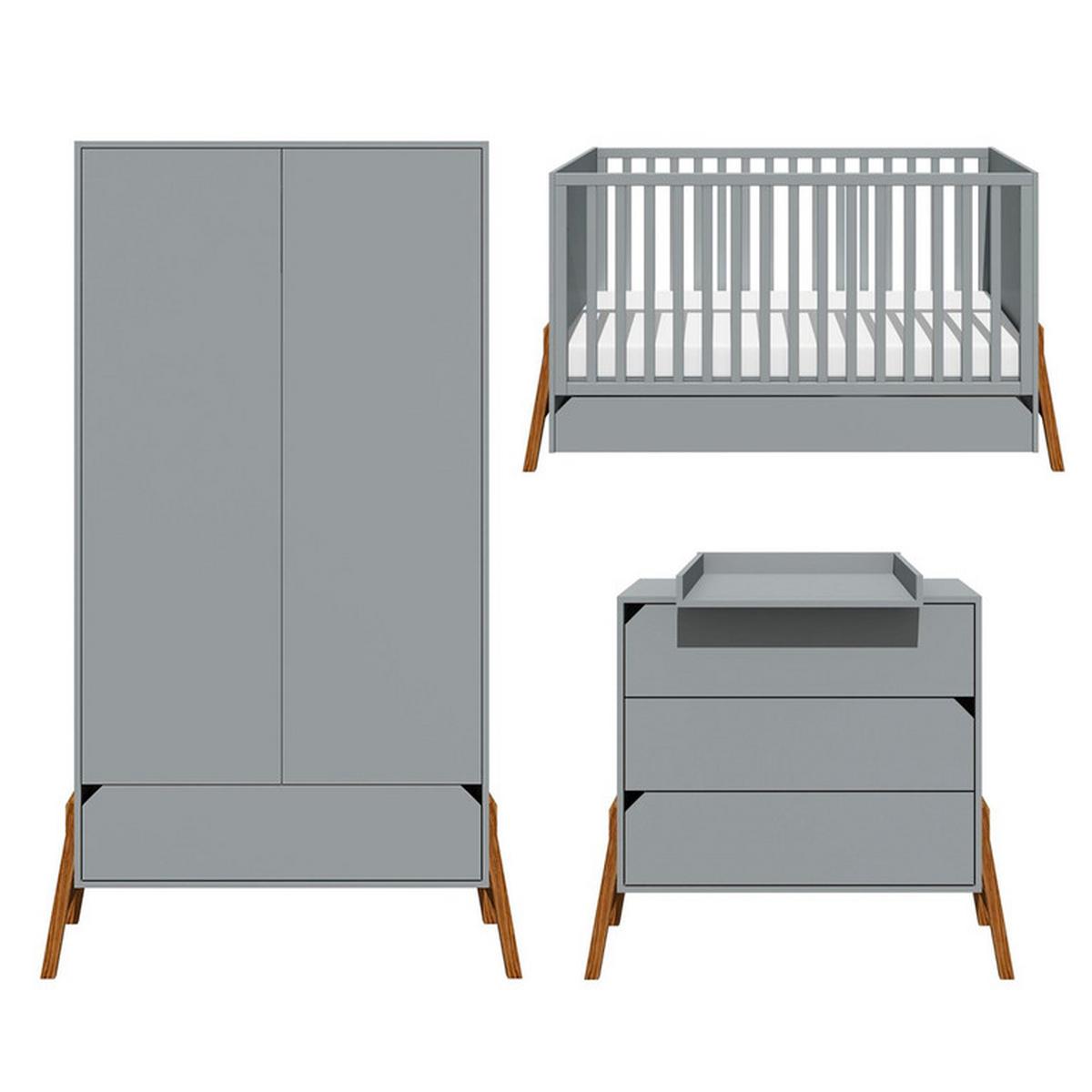 BABYZIMMER 3-teilig Grau - Grau, Holzwerkstoff (161/90/75cm) - Petits-meubles