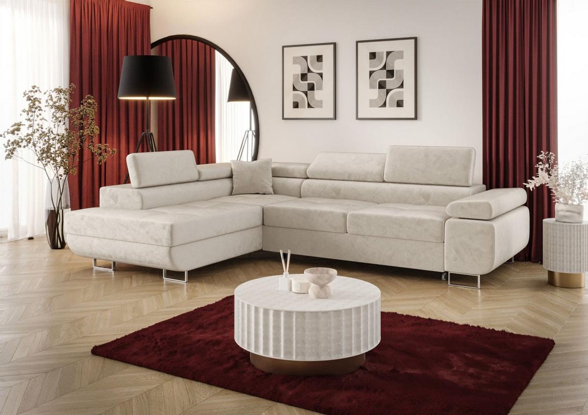 ECKSOFA Monaro Mit Schlaffunktion - Beige, Holzwerkstoff/Textil (202/275cm) - Fun Möbel