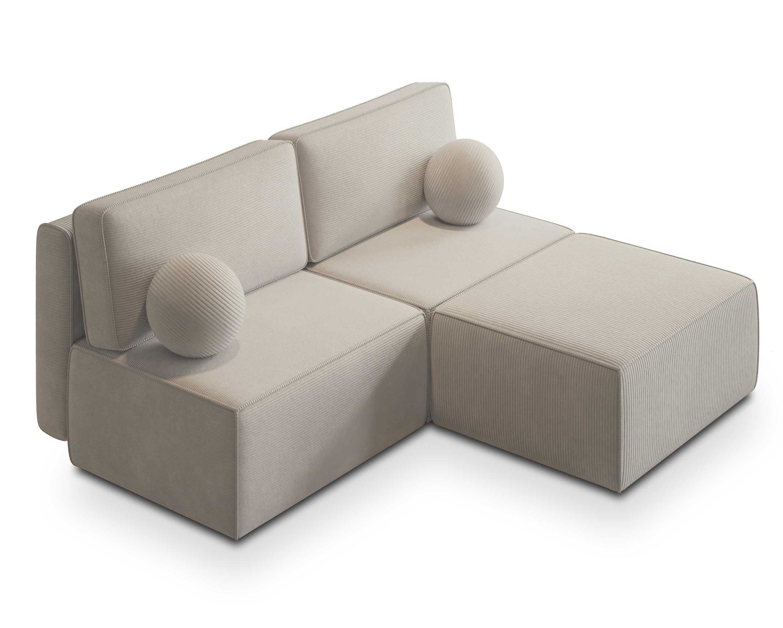 ECKSOFA VARNA P Creme Kordstoff mit Schlaffunktion - Creme/Grau, Holz/Kunststoff (196/158cm) - MASSENO