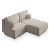 ECKSOFA VARNA P Creme Kordstoff mit Schlaffunktion - Creme/Grau, Holz/Kunststoff (196/158cm) - MASSENO