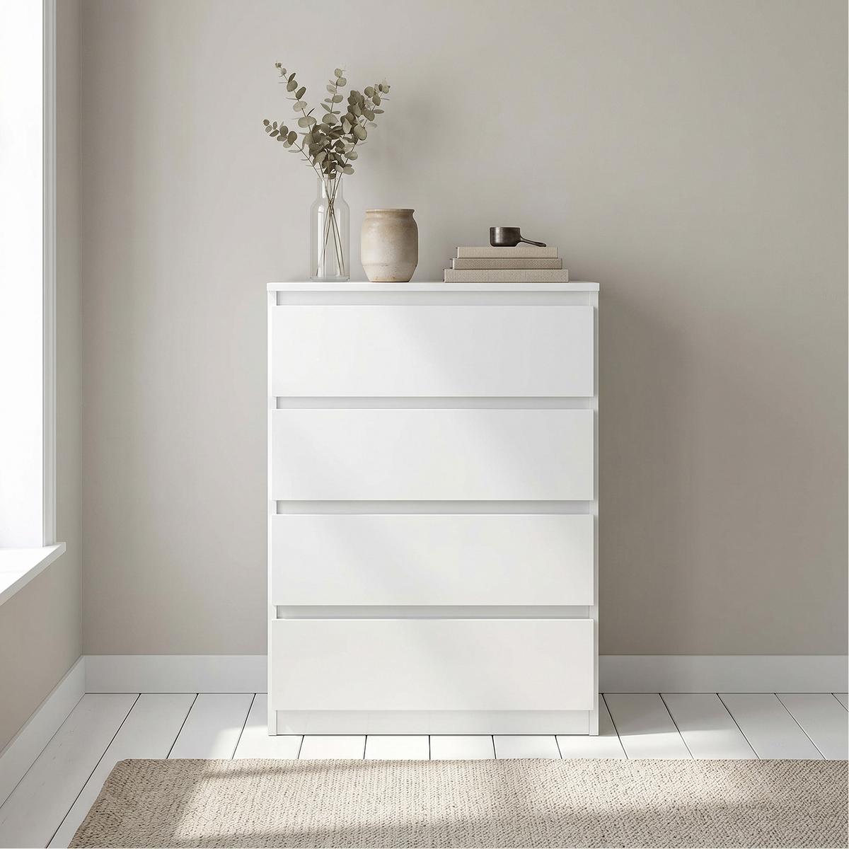 KOMMODE NUDO 70/102/39cm mit 4 Schubladen Türen Weiß - Weiß, Holzwerkstoff (70/102/39cm) - MASSENO