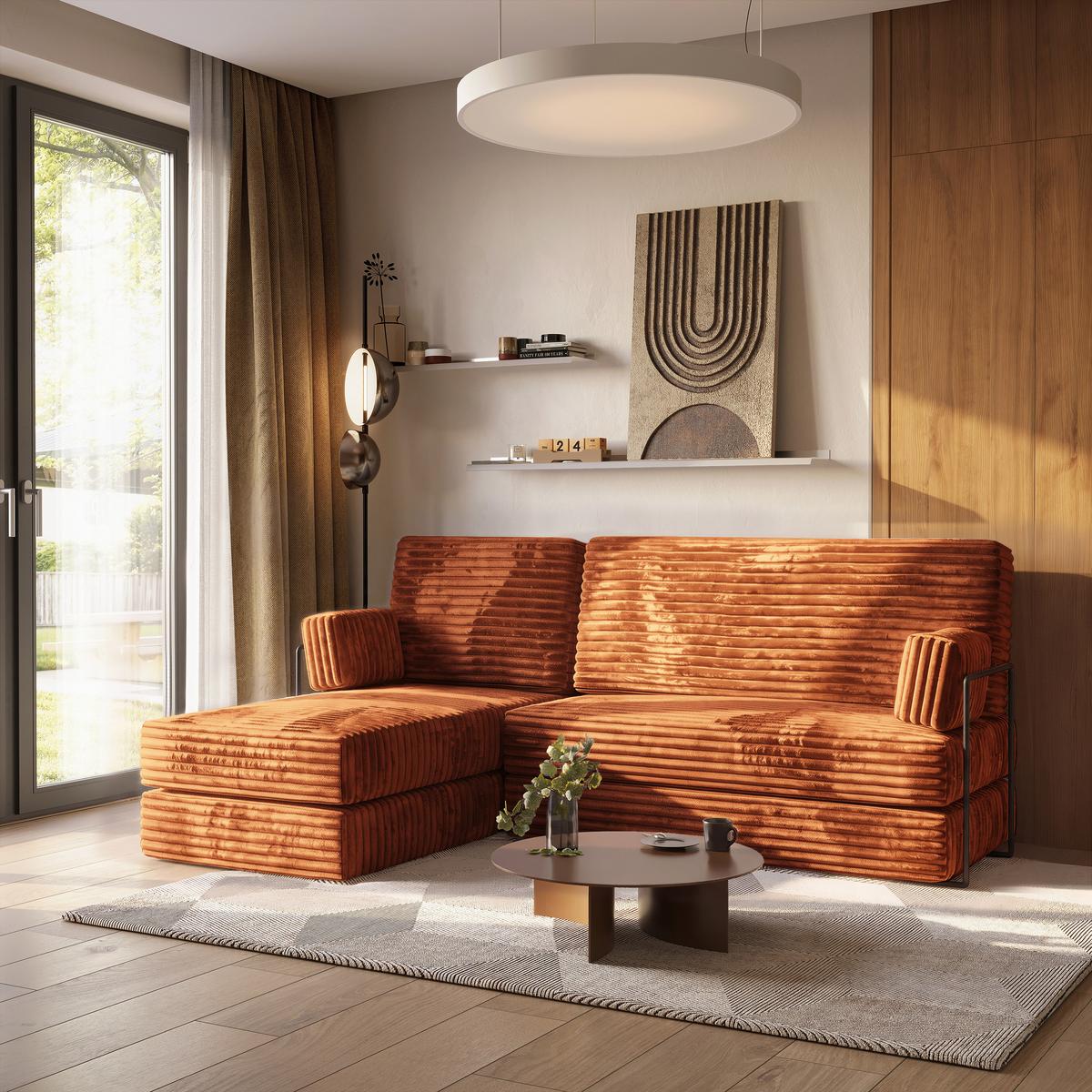 ECKSOFA NOTIA modulares Boneless Sofa mit Schlaffunktion Braun Kordstoff - Braun, Textil (200/120cm) - MASSENO