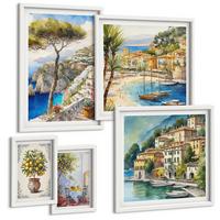 BILDER SET 5er Set - 50x50 cm & 20x30 cm & 40x60 cm Weißer Rahmen - Monochromatische Brückentürme - Weiß, Kunststoff (40/60cm) - TULUP