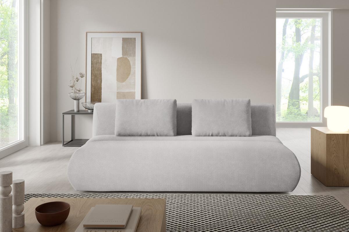 BETTSOFA ATOMO Hellgrau Velours-Stoff mit Schlaffunktion - Hellgrau, Holz (217/82/134cm) - MASSENO