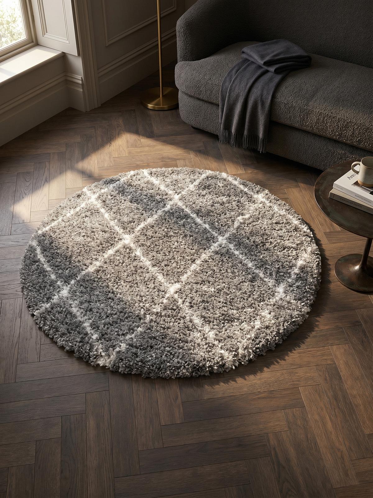 HOCHFLORTEPPICH DOLOMIT, geometrisch, Grau, Ø 160 cm - Grau, Textil (160/160cm) - KADIMA DESIGN
