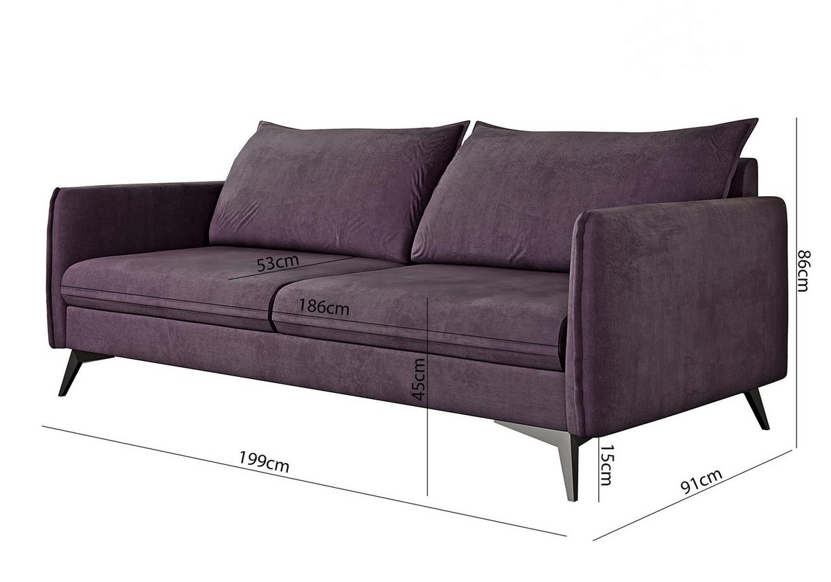 3-SITZER-SOFA Pulse Lila Luxusmicrofaser - Lila/Schwarz, Holz/Textil (199/86/91cm) - S-Style Möbel