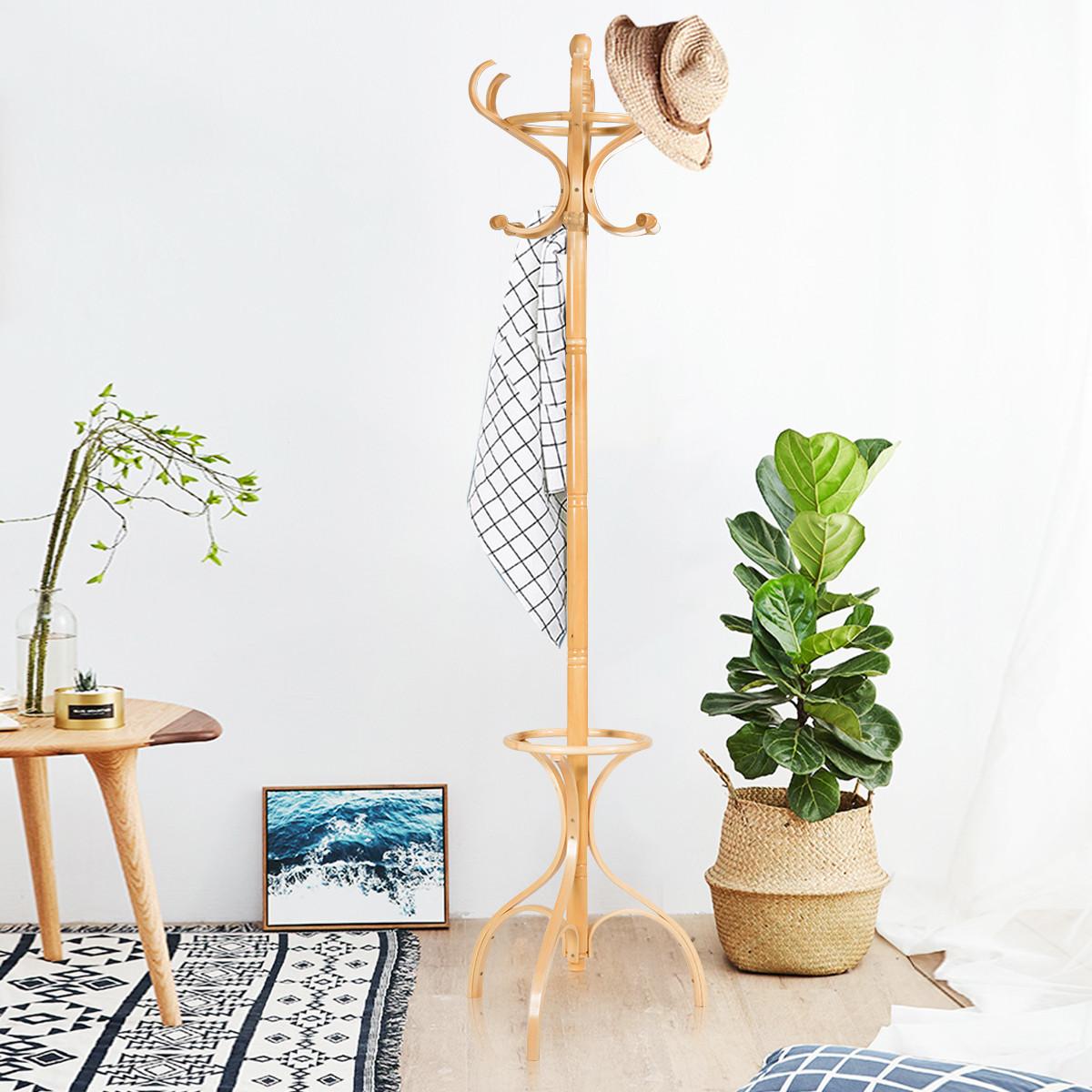 GARDEROBENSTÄNDER mit Schirmhalter Holz - Alteiche, Holz (48/182/48cm) - COSTWAY